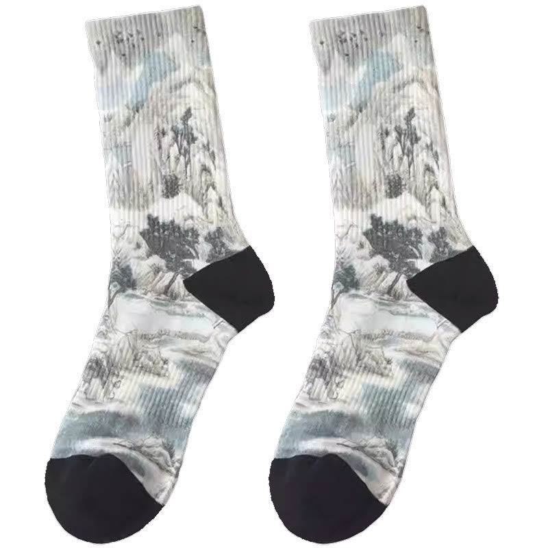 Buddha Stones, chińskie malarstwo tuszem, wzór krajobrazu, mikro skarpetki, trzy pary, męskie, damskie, unisex - image 5