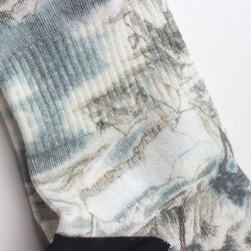 Buddha Stones, chińskie malarstwo tuszem, wzór krajobrazu, mikro skarpetki, trzy pary, męskie, damskie, unisex - image 3