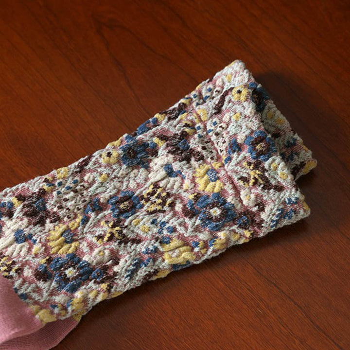 Damskie skarpetki bawełniane Micro Crew z teksturą i kwiatowym wzorem w Buddha Stones - image 15