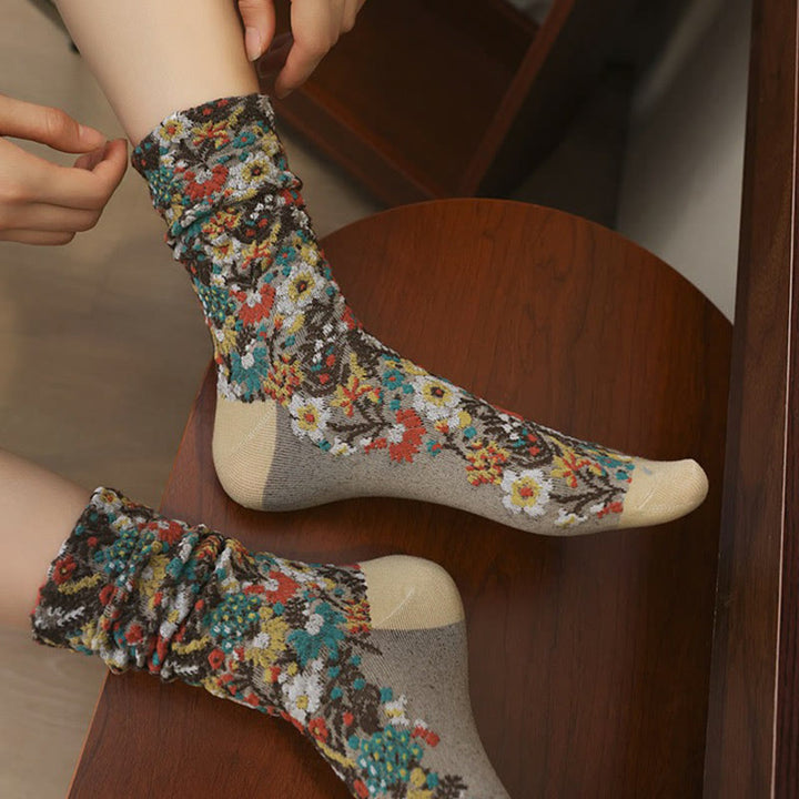 Damskie skarpetki bawełniane Micro Crew z teksturą i kwiatowym wzorem w Buddha Stones - image 0