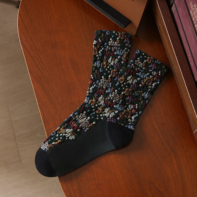 Damskie skarpetki bawełniane Micro Crew z teksturą i kwiatowym wzorem w Buddha Stones - Czarny - Jeden rozmiar pasuje do większości (US4, EU34–39, UK/AU2,5–6, Asia22–24,5 cm) - image 5