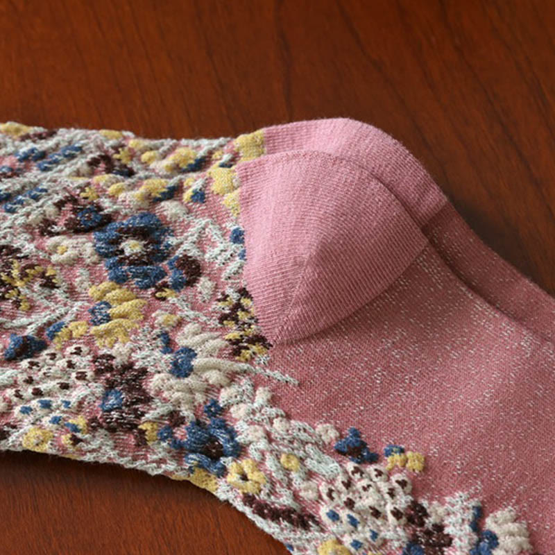 Damskie skarpetki bawełniane Micro Crew z teksturą i kwiatowym wzorem w Buddha Stones - image 14