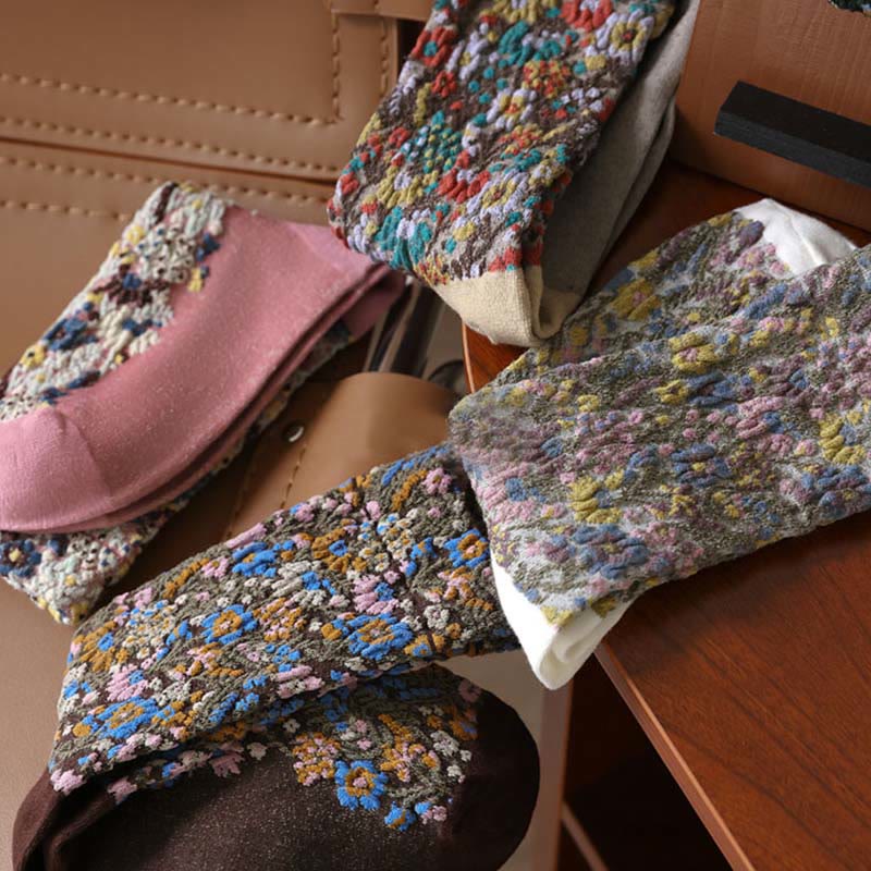 Damskie skarpetki bawełniane Micro Crew z teksturą i kwiatowym wzorem w Buddha Stones - image 20