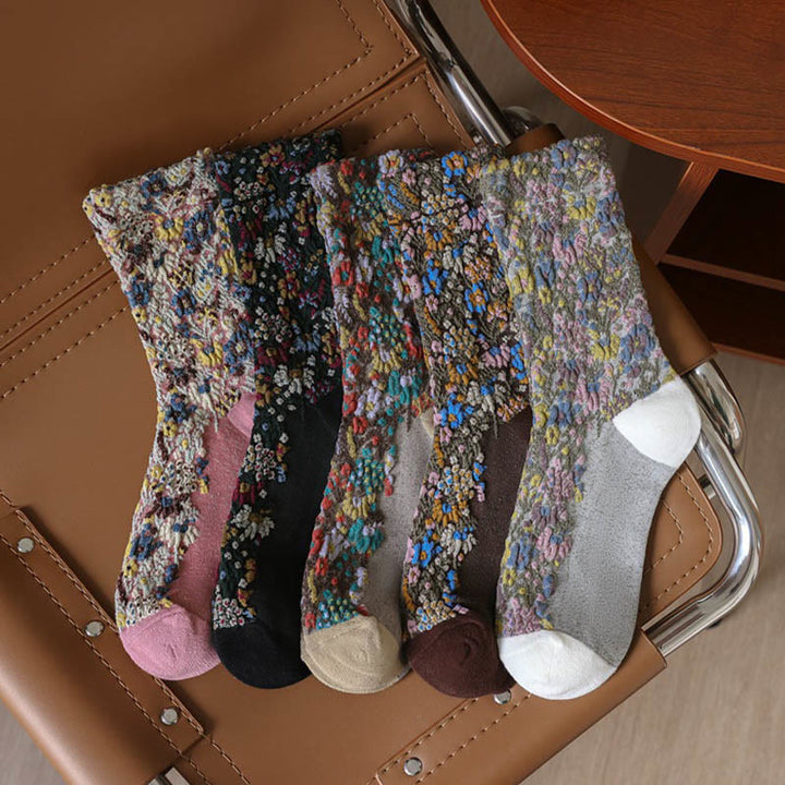 Damskie skarpetki bawełniane Micro Crew z teksturą i kwiatowym wzorem w Buddha Stones - image 16