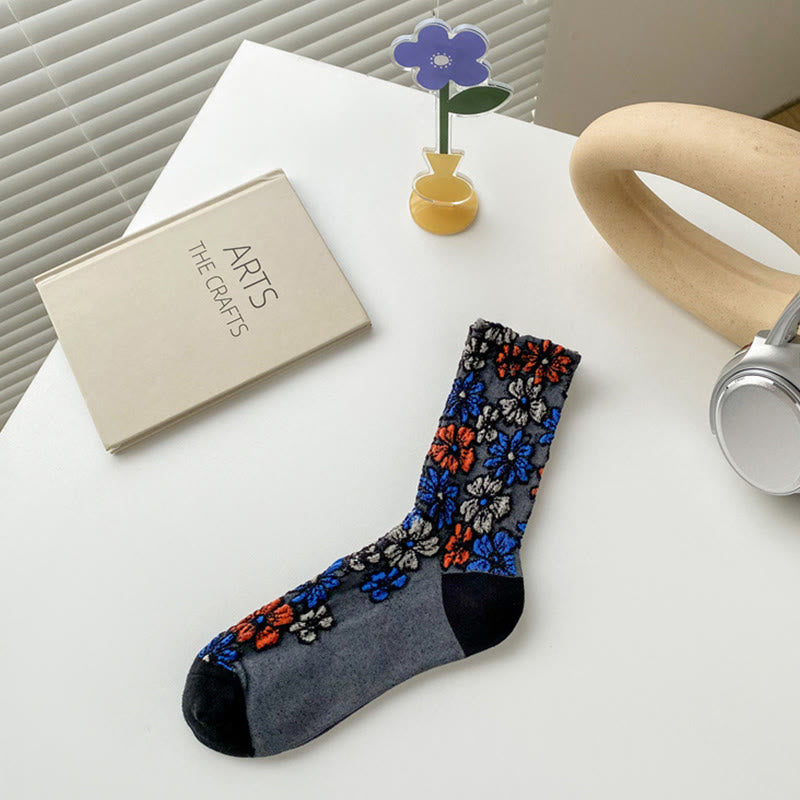 Damskie bawełniane skarpetki Micro Crew z motywem etnicznym i kwiatowym, kontrastowym wzorem w Buddha Stones - Czarny - Jeden rozmiar pasuje do większości (US4, EU34–39, UK/AU2,5–6, Asia22–24,5 cm) - image 1