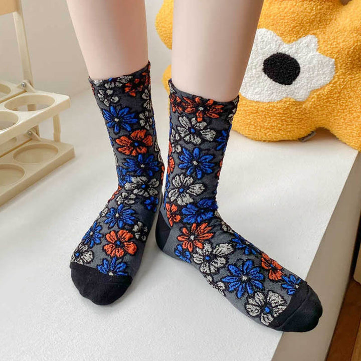 Damskie bawełniane skarpetki Micro Crew z motywem etnicznym i kwiatowym, kontrastowym wzorem w Buddha Stones - image 2