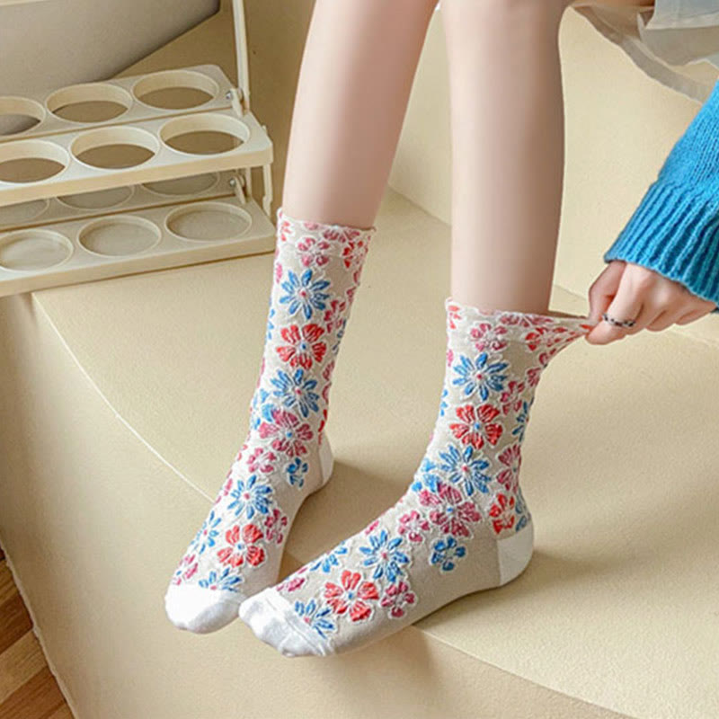 Damskie bawełniane skarpetki Micro Crew z motywem etnicznym i kwiatowym, kontrastowym wzorem w Buddha Stones - image 9