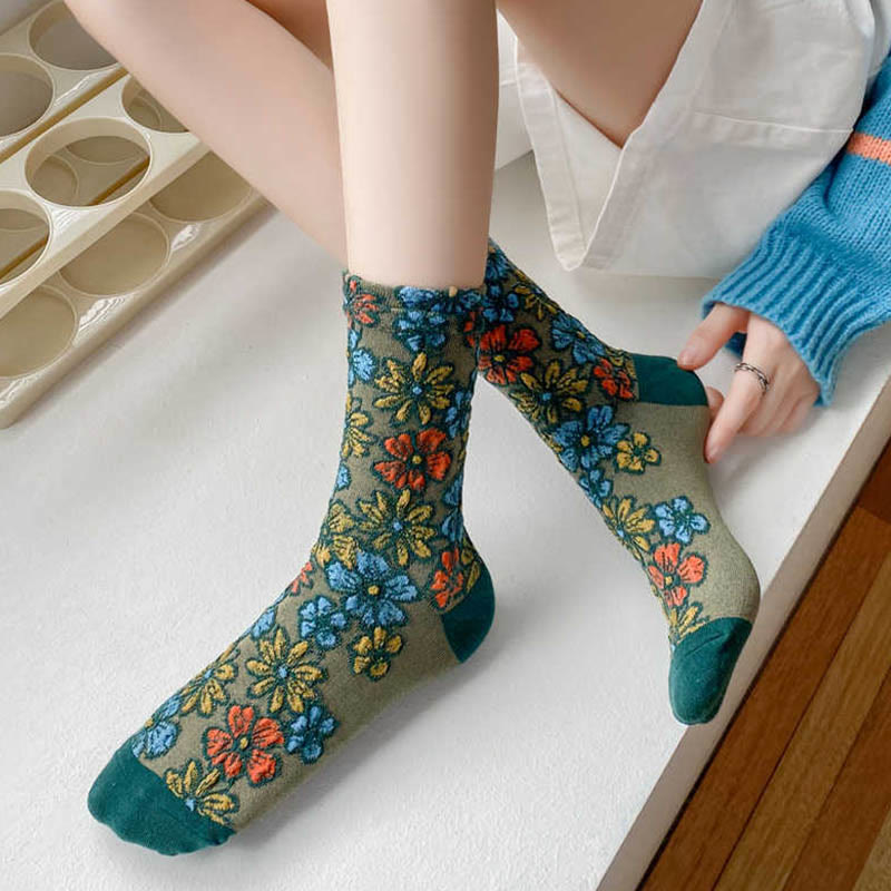 Damskie bawełniane skarpetki Micro Crew z motywem etnicznym i kwiatowym, kontrastowym wzorem w Buddha Stones - image 12