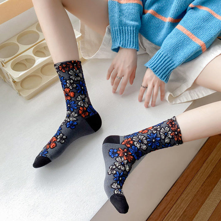 Damskie bawełniane skarpetki Micro Crew z motywem etnicznym i kwiatowym, kontrastowym wzorem w Buddha Stones - image 3