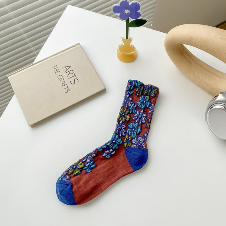 Damskie bawełniane skarpetki Micro Crew z motywem etnicznym i kwiatowym, kontrastowym wzorem w Buddha Stones - Cegła ogniotrwała - Jeden rozmiar pasuje do większości (US4, EU34–39, UK/AU2,5–6, Asia22–24,5 cm) - image 15