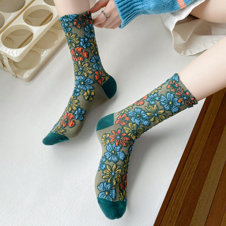 Damskie bawełniane skarpetki Micro Crew z motywem etnicznym i kwiatowym, kontrastowym wzorem w Buddha Stones - image 14