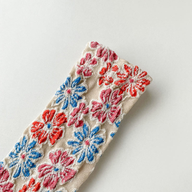 Damskie bawełniane skarpetki Micro Crew z motywem etnicznym i kwiatowym, kontrastowym wzorem w Buddha Stones - image 7
