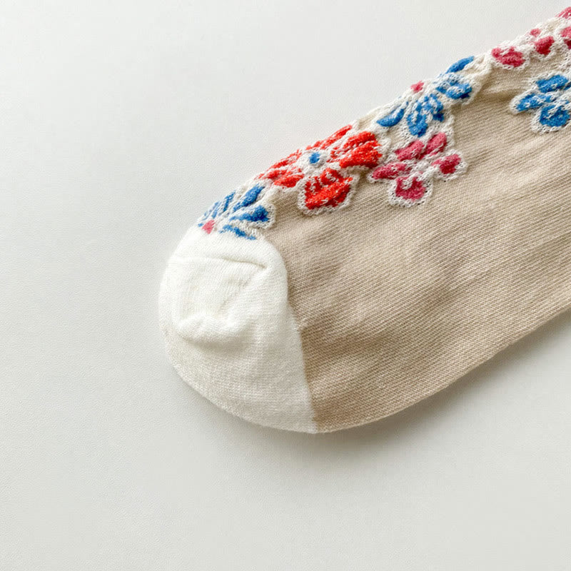 Damskie bawełniane skarpetki Micro Crew z motywem etnicznym i kwiatowym, kontrastowym wzorem w Buddha Stones - image 5