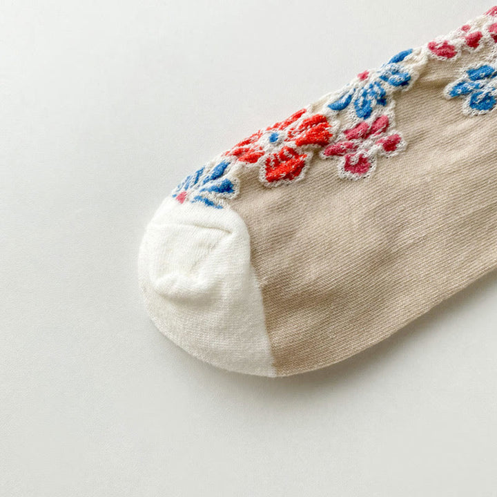 Damskie bawełniane skarpetki Micro Crew z motywem etnicznym i kwiatowym, kontrastowym wzorem w Buddha Stones - image 5