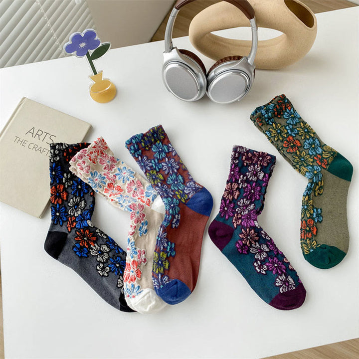 Damskie bawełniane skarpetki Micro Crew z motywem etnicznym i kwiatowym, kontrastowym wzorem w Buddha Stones - image 20