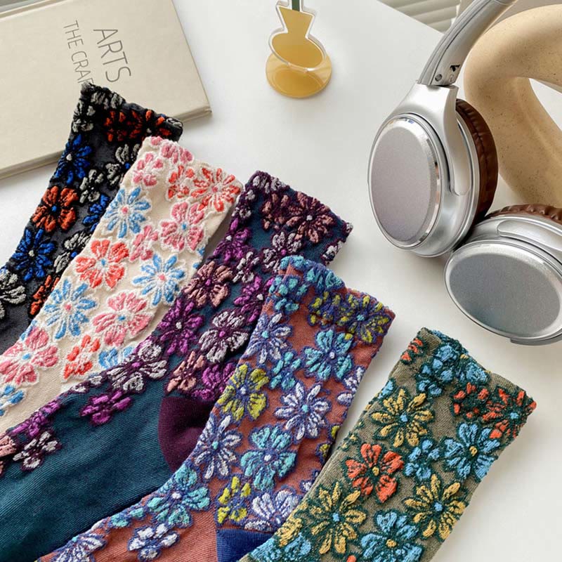 Damskie bawełniane skarpetki Micro Crew z motywem etnicznym i kwiatowym, kontrastowym wzorem w Buddha Stones - image 24