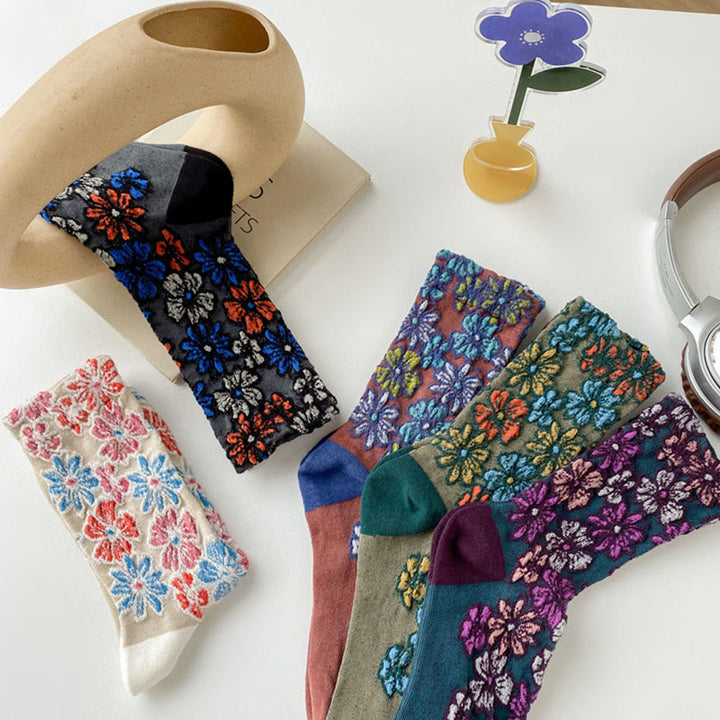 Damskie bawełniane skarpetki Micro Crew z motywem etnicznym i kwiatowym, kontrastowym wzorem w Buddha Stones - image 17