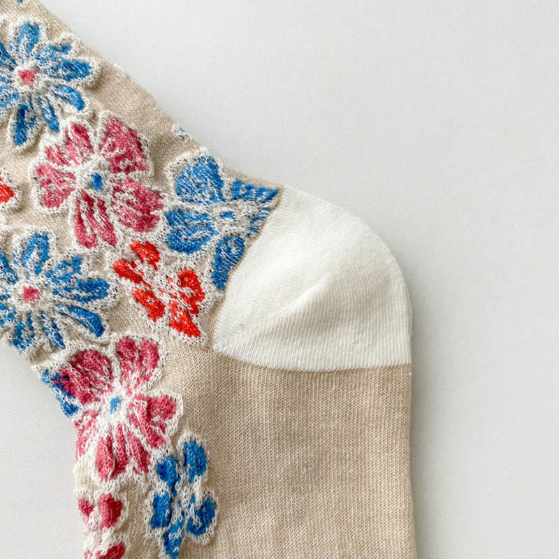 Damskie bawełniane skarpetki Micro Crew z motywem etnicznym i kwiatowym, kontrastowym wzorem w Buddha Stones - image 6