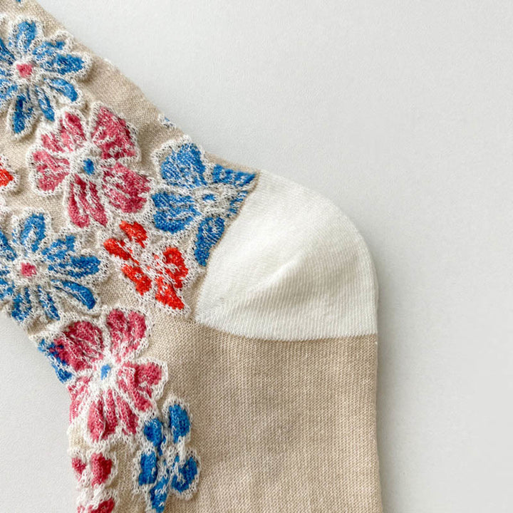 Damskie bawełniane skarpetki Micro Crew z motywem etnicznym i kwiatowym, kontrastowym wzorem w Buddha Stones - image 6