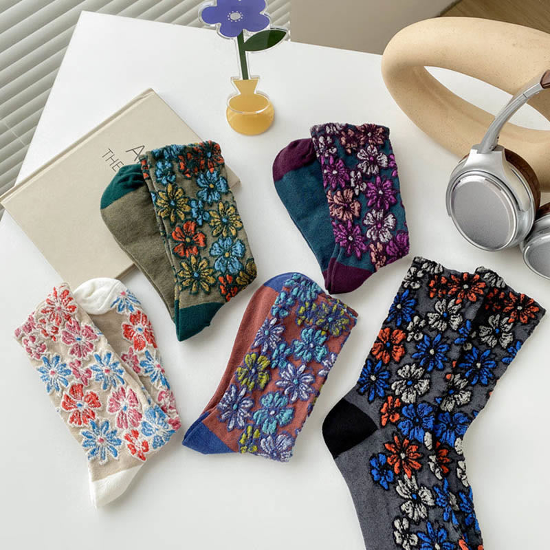 Damskie bawełniane skarpetki Micro Crew z motywem etnicznym i kwiatowym, kontrastowym wzorem w Buddha Stones - image 23