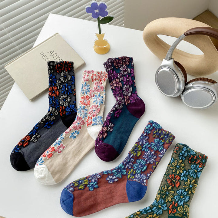 Damskie bawełniane skarpetki Micro Crew z motywem etnicznym i kwiatowym, kontrastowym wzorem w Buddha Stones - image 19