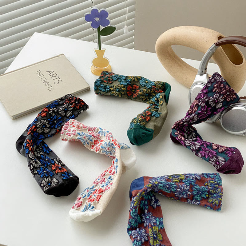 Damskie bawełniane skarpetki Micro Crew z motywem etnicznym i kwiatowym, kontrastowym wzorem w Buddha Stones - image 22