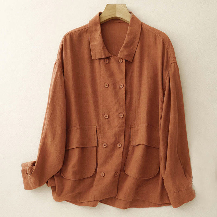 Kurtka damska z długim rękawem i kieszeniami, dwurzędowa, bawełniana, z Buddha Stones - Czekolada - US14, UK/AU18, EU46 (2XL) - image 7