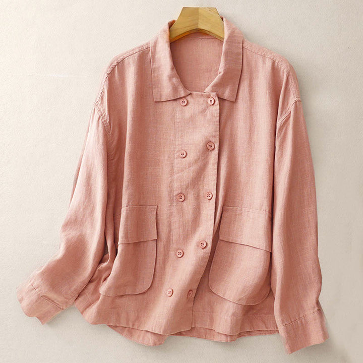 Kurtka damska z długim rękawem i kieszeniami, dwurzędowa, bawełniana, z Buddha Stones - DarkSalmon - US14, UK/AU18, EU46 (2XL) - image 17