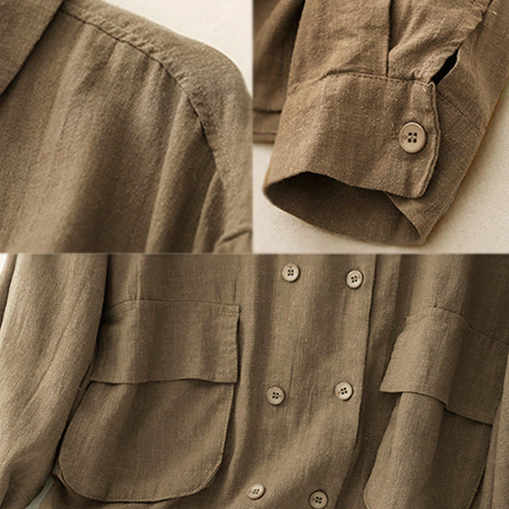 Kurtka damska z długim rękawem i kieszeniami, dwurzędowa, bawełniana, z Buddha Stones - image 5