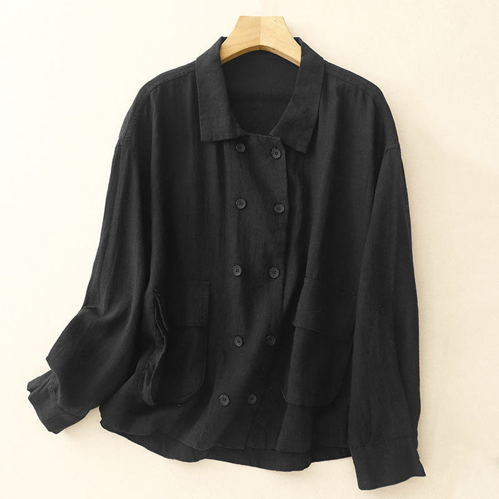 Kurtka damska z długim rękawem i kieszeniami, dwurzędowa, bawełniana, z Buddha Stones - Czarny - US14, UK/AU18, EU46 (2XL) - image 12