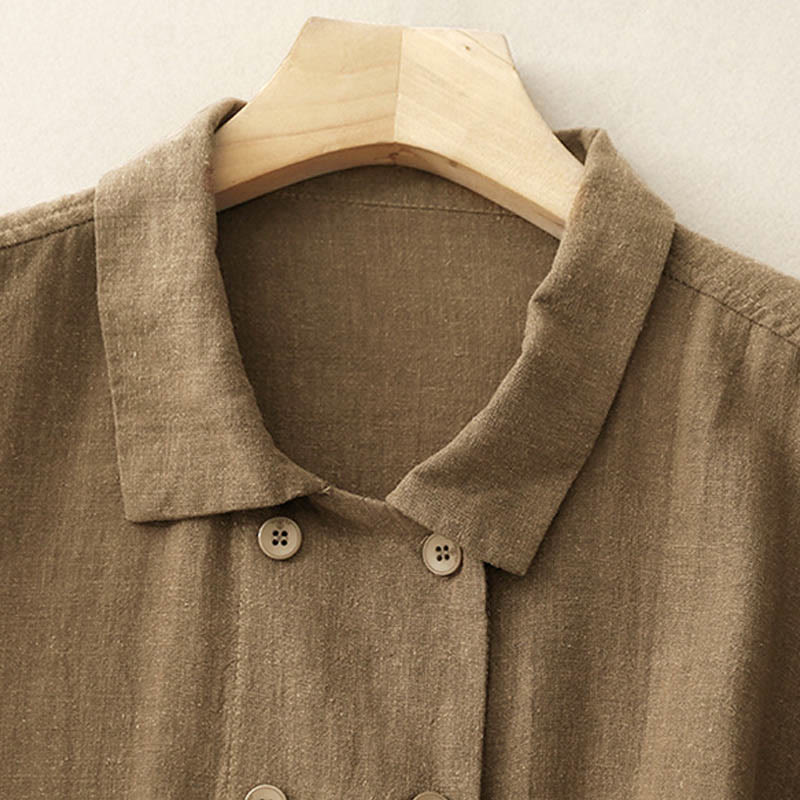 Kurtka damska z długim rękawem i kieszeniami, dwurzędowa, bawełniana, z Buddha Stones - image 4