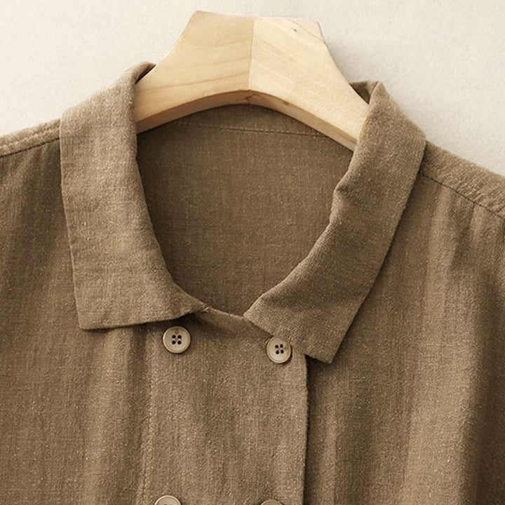 Kurtka damska z długim rękawem i kieszeniami, dwurzędowa, bawełniana, z Buddha Stones - image 4