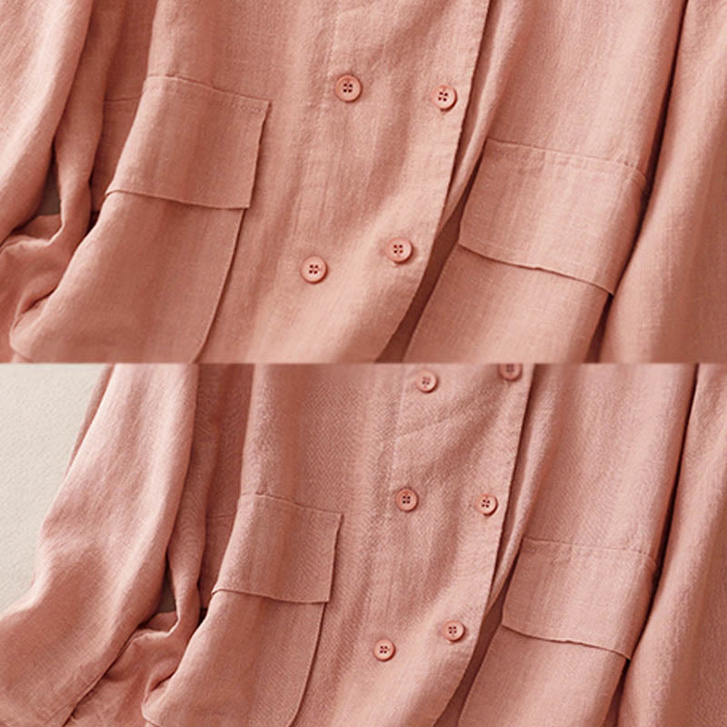 Kurtka damska z długim rękawem i kieszeniami, dwurzędowa, bawełniana, z Buddha Stones - image 18