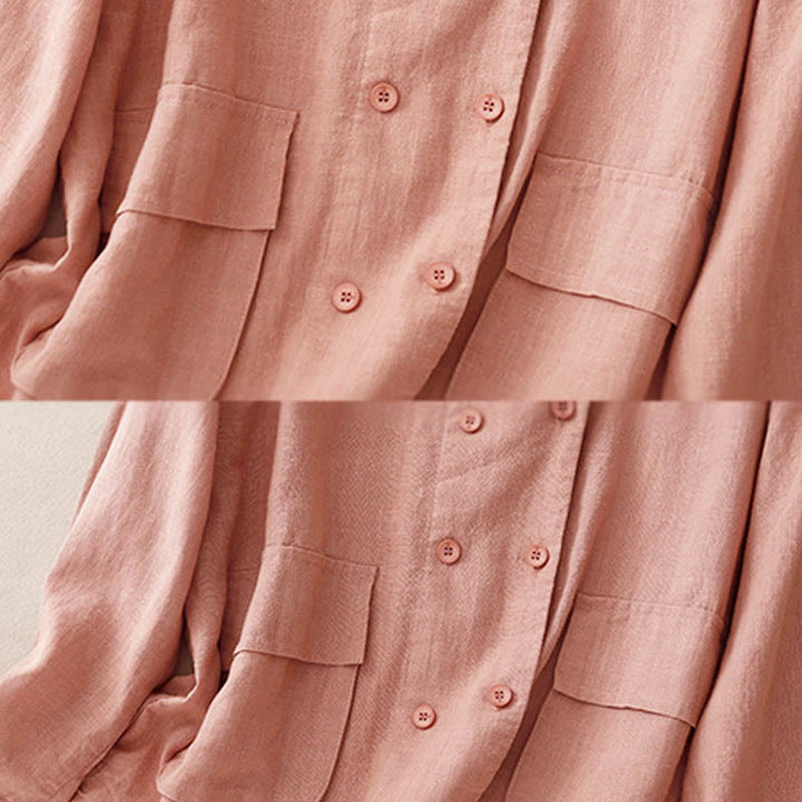 Kurtka damska z długim rękawem i kieszeniami, dwurzędowa, bawełniana, z Buddha Stones - image 18