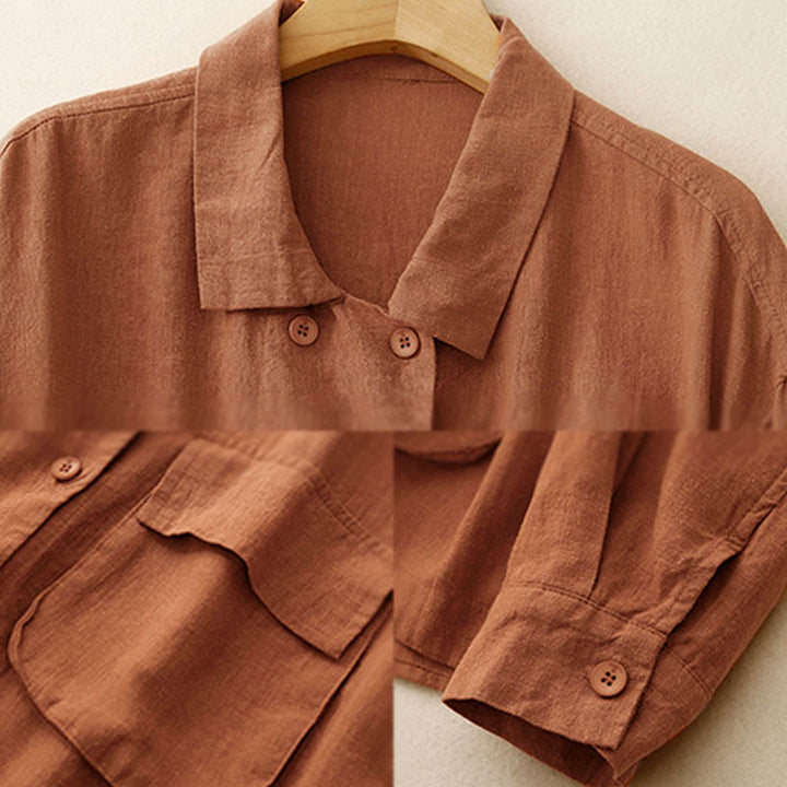 Kurtka damska z długim rękawem i kieszeniami, dwurzędowa, bawełniana, z Buddha Stones - image 8