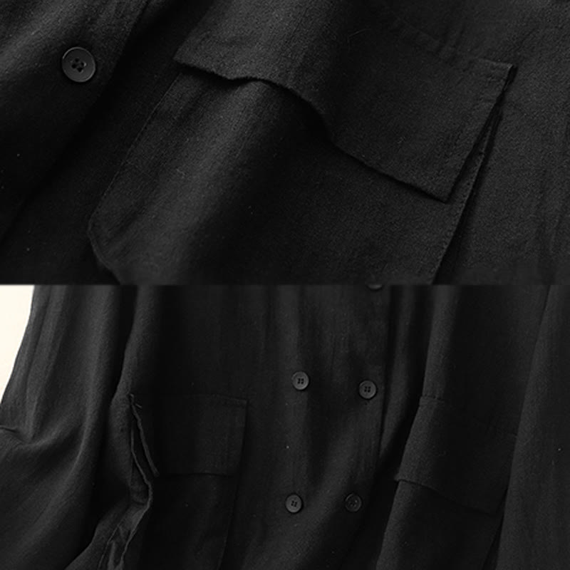 Kurtka damska z długim rękawem i kieszeniami, dwurzędowa, bawełniana, z Buddha Stones - image 15