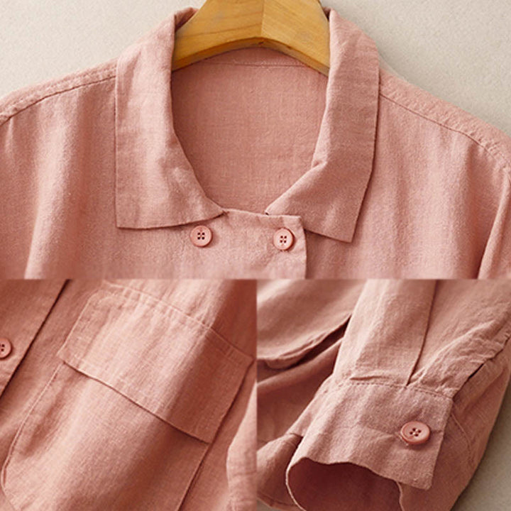 Kurtka damska z długim rękawem i kieszeniami, dwurzędowa, bawełniana, z Buddha Stones - image 21