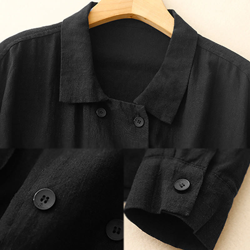 Kurtka damska z długim rękawem i kieszeniami, dwurzędowa, bawełniana, z Buddha Stones - image 13