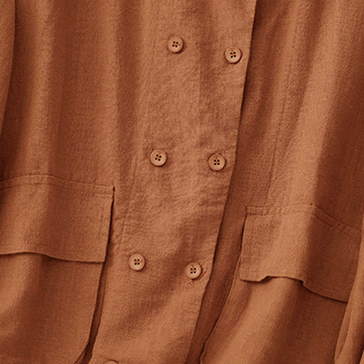 Kurtka damska z długim rękawem i kieszeniami, dwurzędowa, bawełniana, z Buddha Stones - image 9