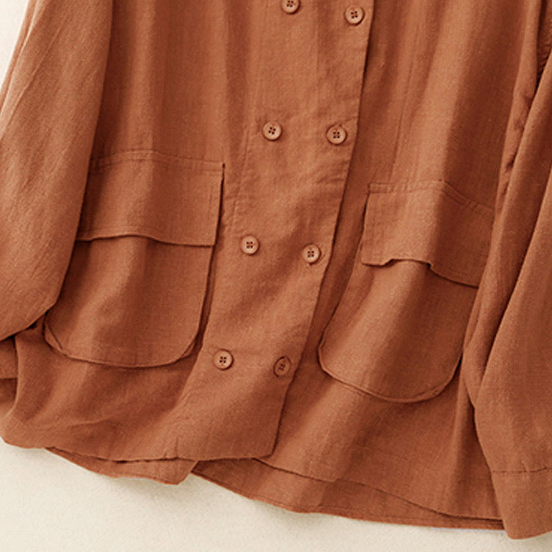 Kurtka damska z długim rękawem i kieszeniami, dwurzędowa, bawełniana, z Buddha Stones - image 10