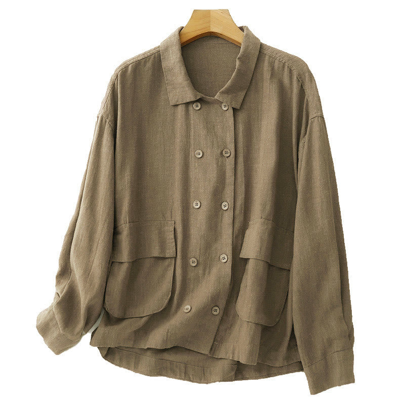 Kurtka damska z długim rękawem i kieszeniami, dwurzędowa, bawełniana, z Buddha Stones - image 6