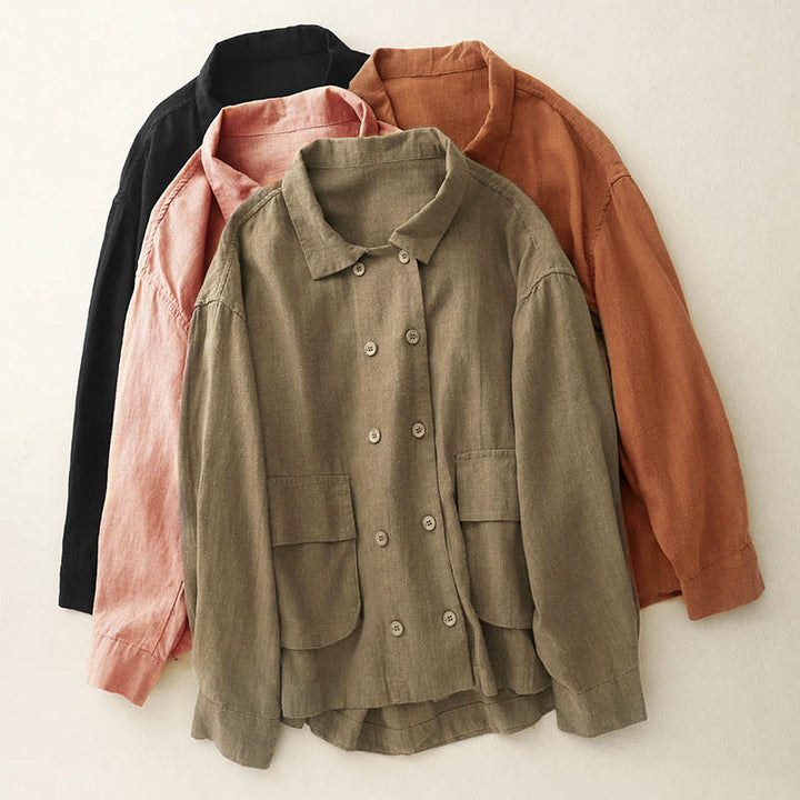 Kurtka damska z długim rękawem i kieszeniami, dwurzędowa, bawełniana, z Buddha Stones - image 0