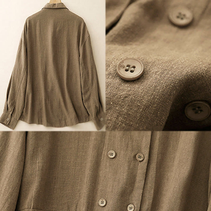 Kurtka damska z długim rękawem i kieszeniami, dwurzędowa, bawełniana, z Buddha Stones - image 2