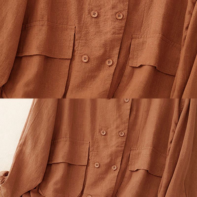 Kurtka damska z długim rękawem i kieszeniami, dwurzędowa, bawełniana, z Buddha Stones - image 11