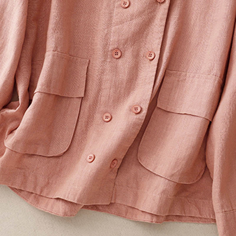 Kurtka damska z długim rękawem i kieszeniami, dwurzędowa, bawełniana, z Buddha Stones - image 19