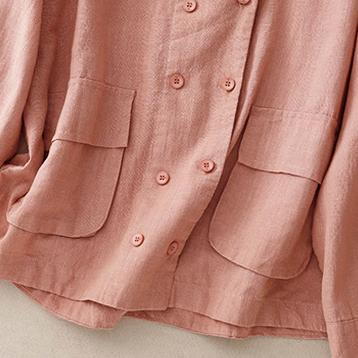 Kurtka damska z długim rękawem i kieszeniami, dwurzędowa, bawełniana, z Buddha Stones - image 19