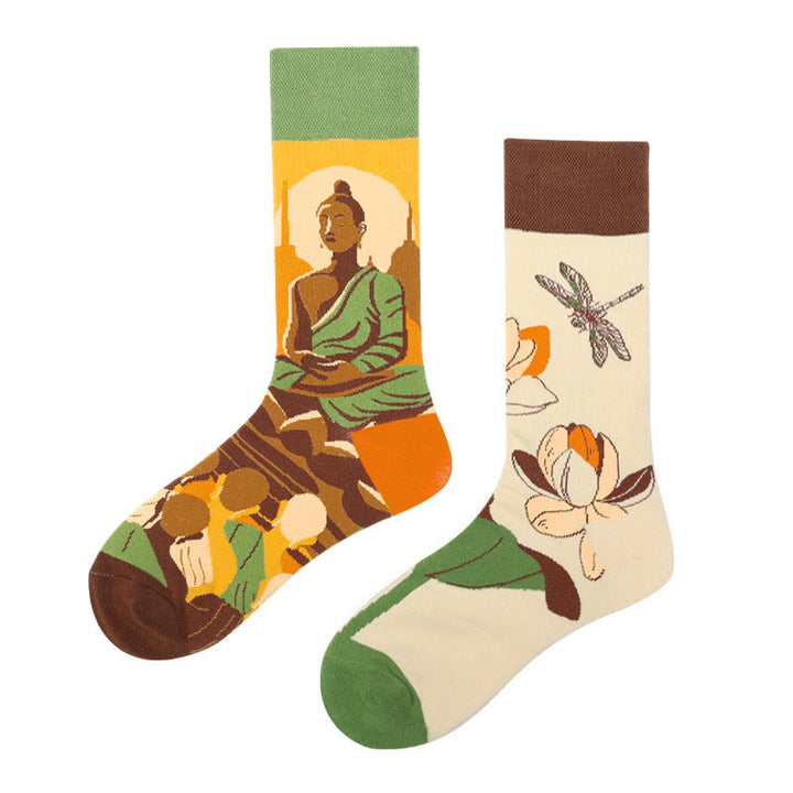 Skarpetki damskie z motywem medytacji Buddha Stones, Lotus Dragonfly Micro Crew - image 1