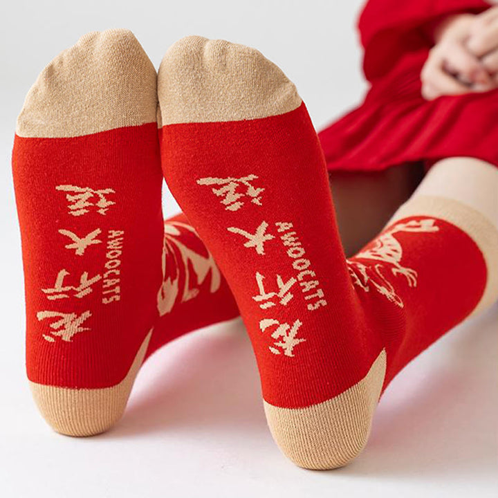 Buddha Stones Casualowe skarpetki bawełniane Red Dragon Quarter dla mężczyzn i kobiet unisex - image 16