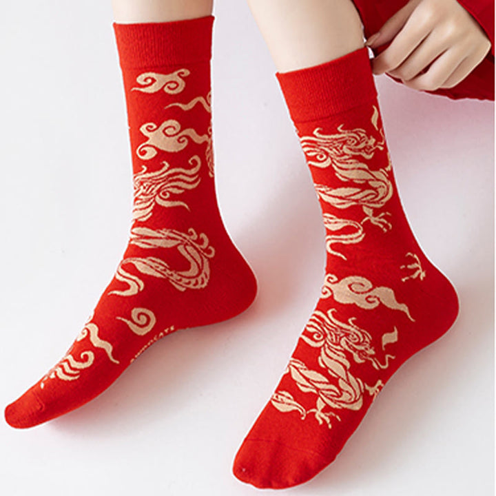 Buddha Stones Casualowe skarpetki bawełniane Red Dragon Quarter dla mężczyzn i kobiet unisex - image 9