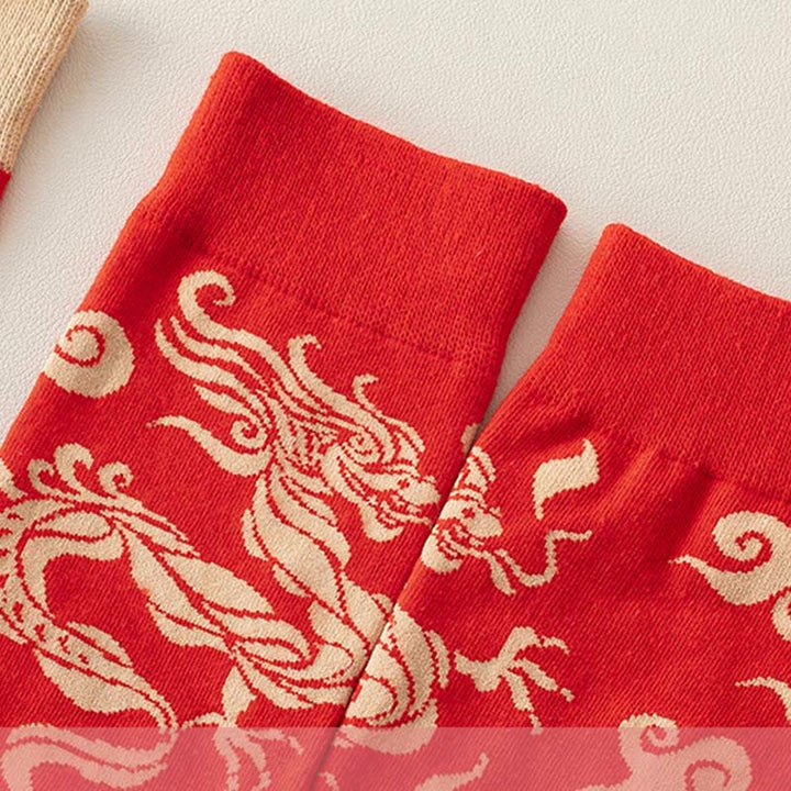 Buddha Stones Casualowe skarpetki bawełniane Red Dragon Quarter dla mężczyzn i kobiet unisex - image 12